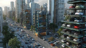 Automated car parking system in an Indian city with mechanical, puzzle, stack, and tower parking solutions, designed to save space, improve safety, and manage the growing number of vehicles in urban areas like Mumbai, Delhi, Bengaluru, and Pune